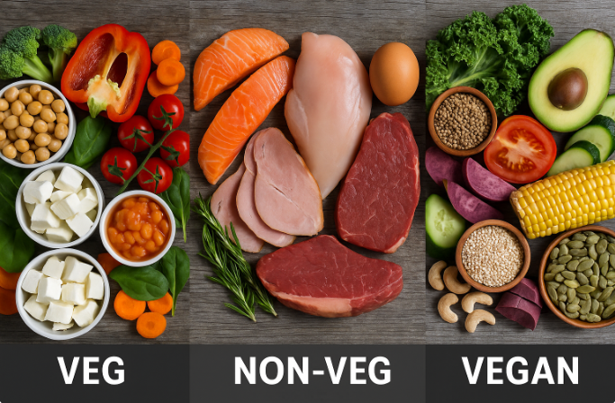 3 Powerful Diets: Veg vs Non-Veg vs Vegan Diet – Which Shape’s Your Health Better?