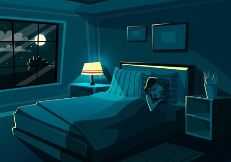 Cool dark silent room - girl lying down